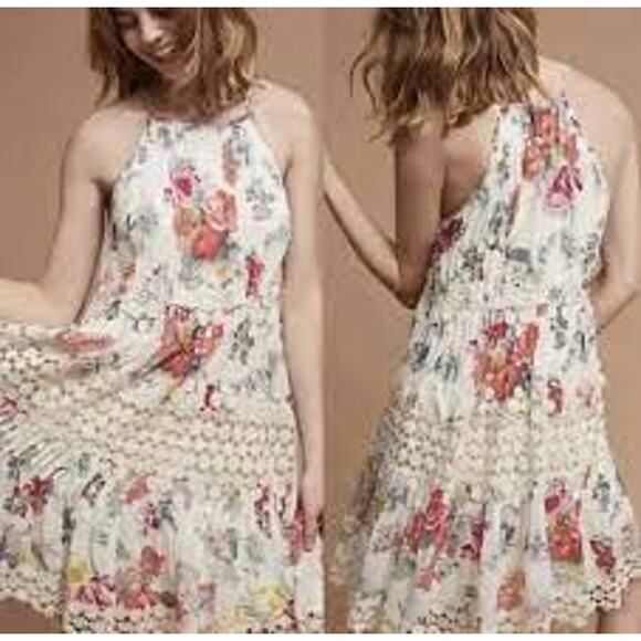 Anthropologie Ranna Gill Kalia Floral Dress Ivory Crochet Lace Women Small - Picture 1 of 15
